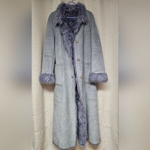 Long Faux Suede Afghan Coat/ Penny Lane Coat with Faux Fur trim on Collar&Cuffs